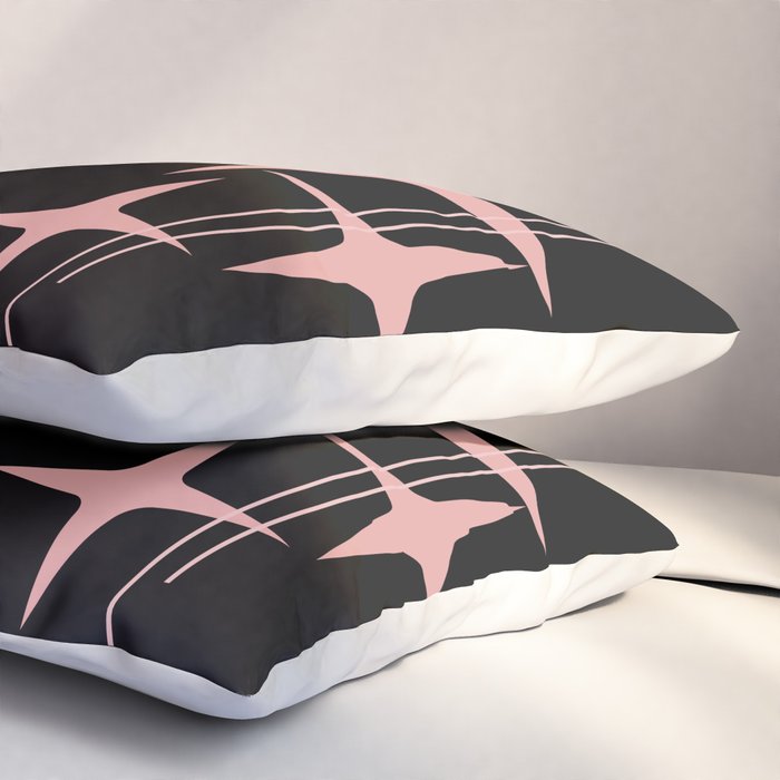 Atomic 50s Retro Star Trio in Vintage Pink and Black Pillow Sham Gallery Image 3