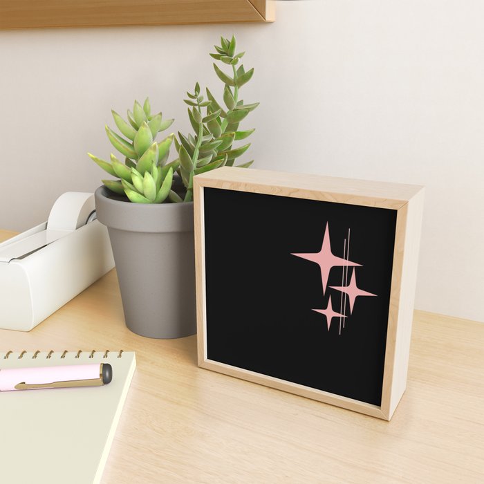 Atomic 50s Retro Star Trio in Vintage Pink and Black Mini Art Print Gallery Image 2