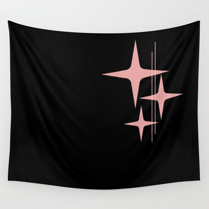 Atomic 50s Retro Star Trio in Vintage Pink and Black Wall Tapestry Gallery Image 4