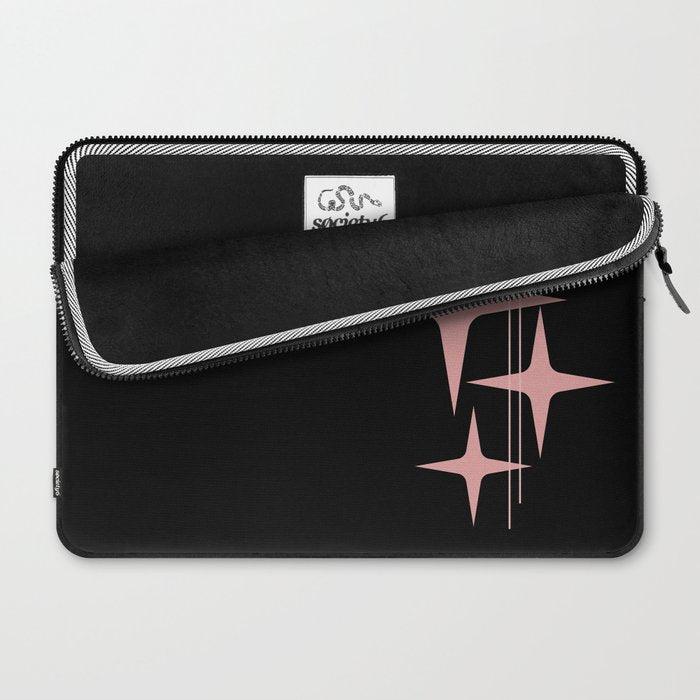 Atomic 50s Retro Star Trio in Vintage Pink and Black Laptop Sleeve Gallery Image 2