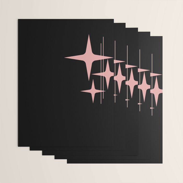 Atomic 50s Retro Star Trio in Vintage Pink and Black Wrapping Paper Gallery Image 3
