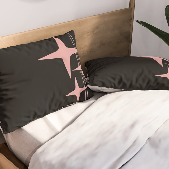 Atomic 50s Retro Star Trio in Vintage Pink and Black Pillow Sham Gallery Image 2