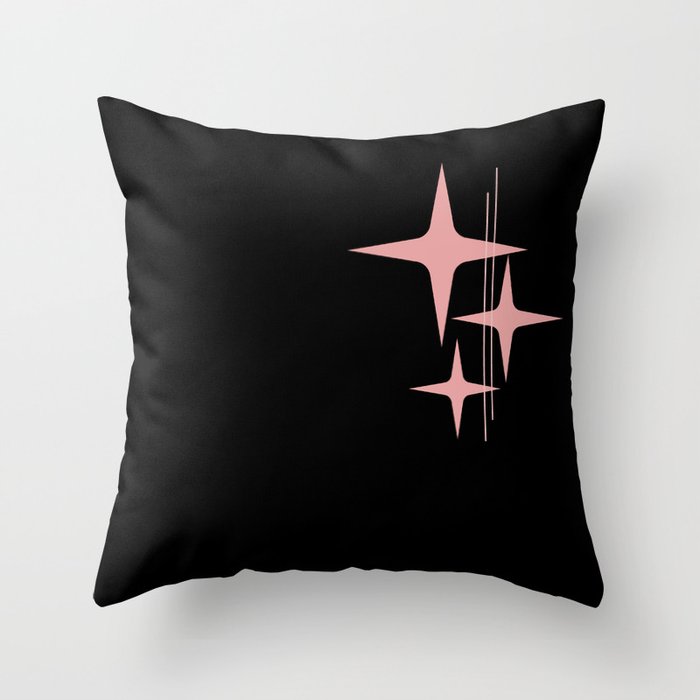 Atomic 50s Retro Star Trio in Vintage Pink and Black Throw Pillow Gallery Image 1