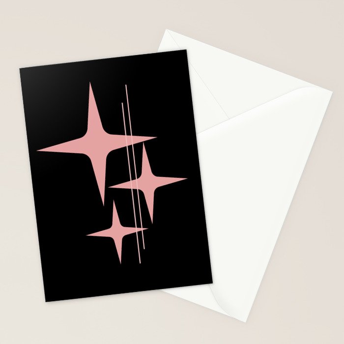 Atomic 50s Retro Star Trio in Vintage Pink and Black Stationery Card Gallery Image 2