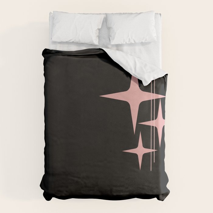 Atomic 50s Retro Star Trio in Vintage Pink and Black Duvet Cover Gallery Image 1