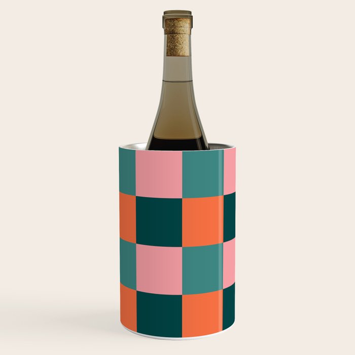 Retro Teal Green and Orange Checkerboard Wine Chiller Gallery Image 3