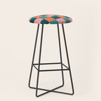 Retro Teal Green and Orange Checkerboard Stool Gallery Image 1