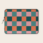 Retro Teal Green and Orange Checkerboard Laptop Sleeve Gallery Image 1