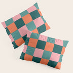 Retro Teal Green and Orange Checkerboard Pillow Sham Gallery Image 3