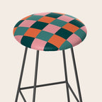 Retro Teal Green and Orange Checkerboard Stool Gallery Image 2