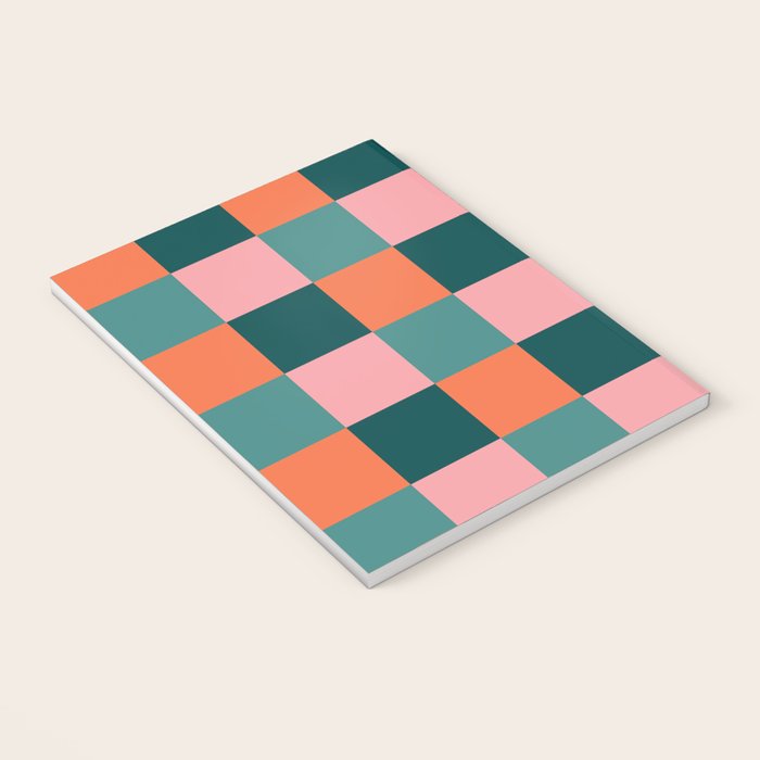Retro Teal Green and Orange Checkerboard Notebook Gallery Image 3