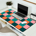 Retro Teal Green and Orange Checkerboard Desk Mat Gallery Image 2