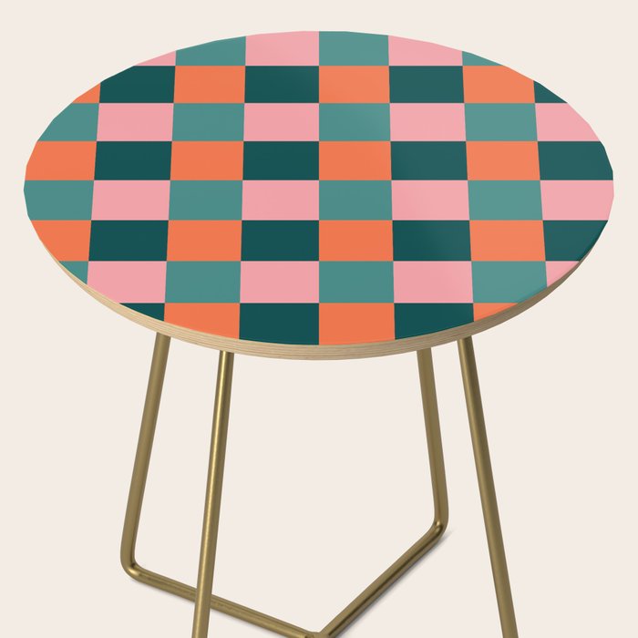Retro Teal Green and Orange Checkerboard Side Table Gallery Image 2