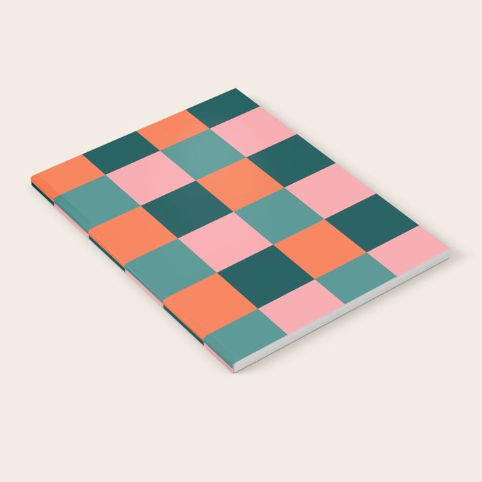 Retro Teal Green and Orange Checkerboard Notebook Gallery Image 1