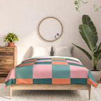 Retro Teal Green and Orange Checkerboard Comforter Gallery Image 3