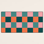 Retro Teal Green and Orange Checkerboard Desk Mat Gallery Image 3