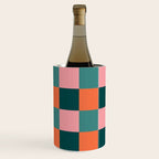 Retro Teal Green and Orange Checkerboard Wine Chiller Gallery Image 1