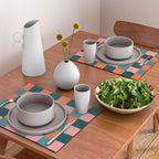 Retro Teal Green and Orange Checkerboard Placemat Gallery Image 2