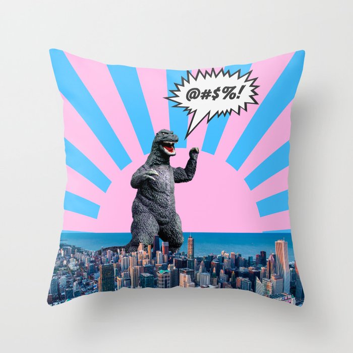 Monster in Town (@#%!) Throw Pillow Gallery Image 1