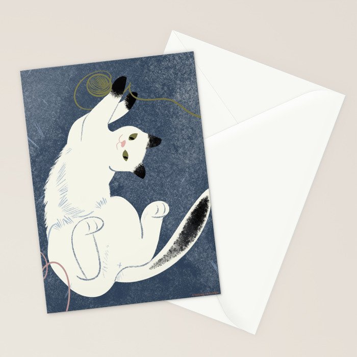  white cat on a blue background Stationery Card Gallery Image 2