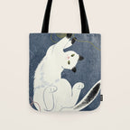 white cat on a blue background Tote Bag Gallery Image 1