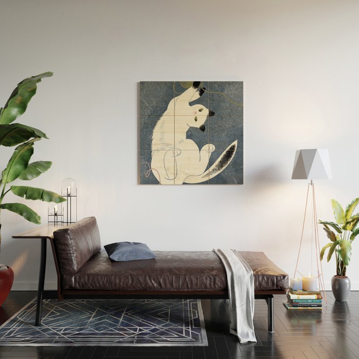  white cat on a blue background Wood Wall Art Gallery Image 2