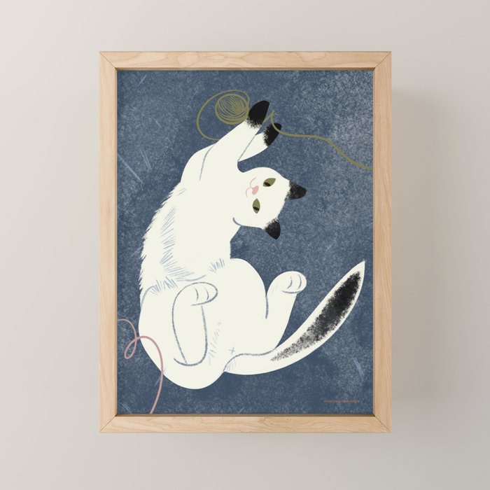  white cat on a blue background Mini Art Print Gallery Image 1