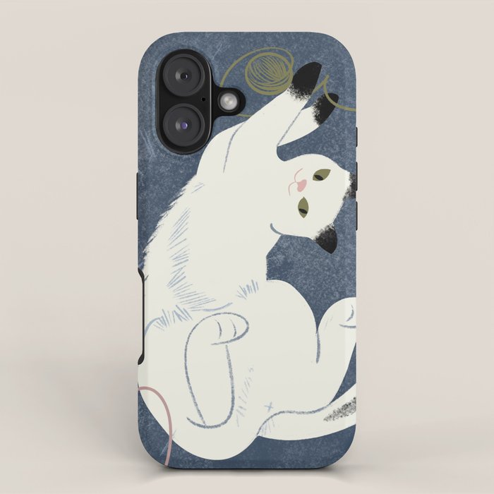  white cat on a blue background iPhone Case Gallery Image 1
