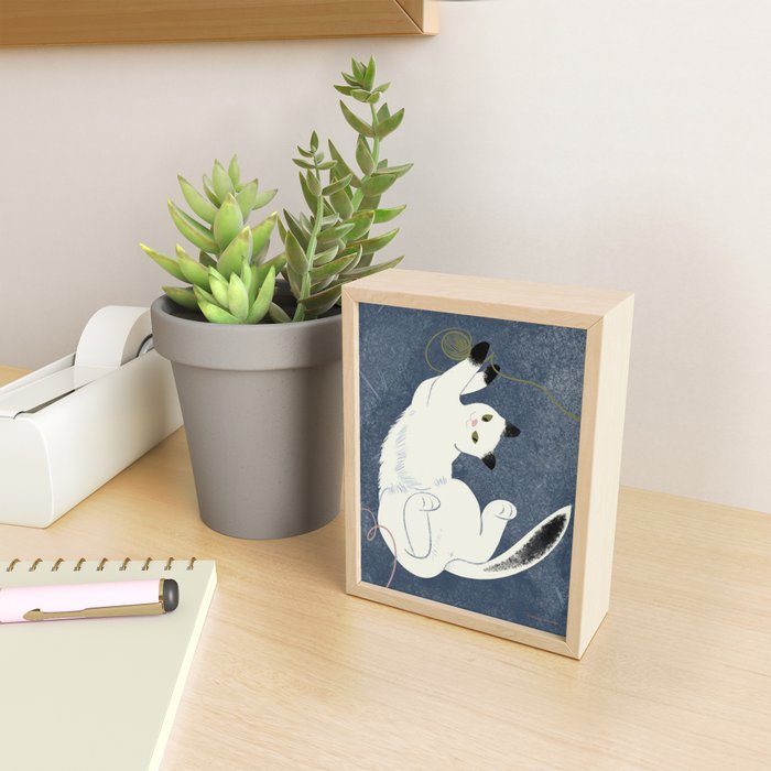  white cat on a blue background Mini Art Print Gallery Image 2