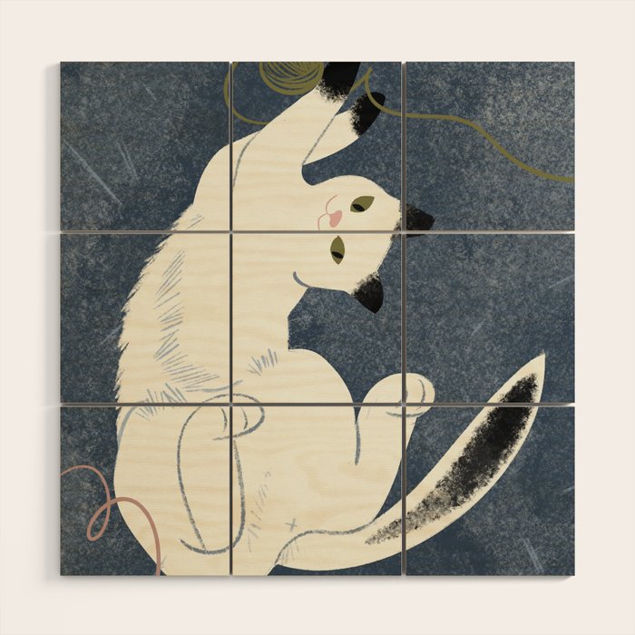  white cat on a blue background Wood Wall Art Gallery Image 1
