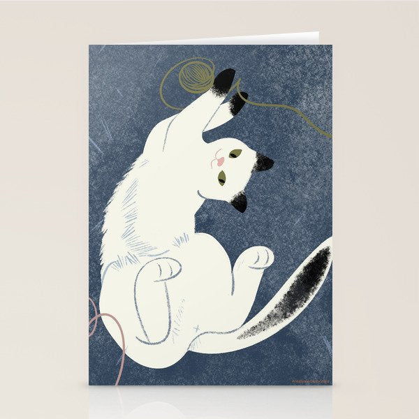  white cat on a blue background Stationery Card Gallery Image 2