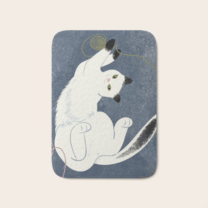  white cat on a blue background Bath Mat Gallery Image 1