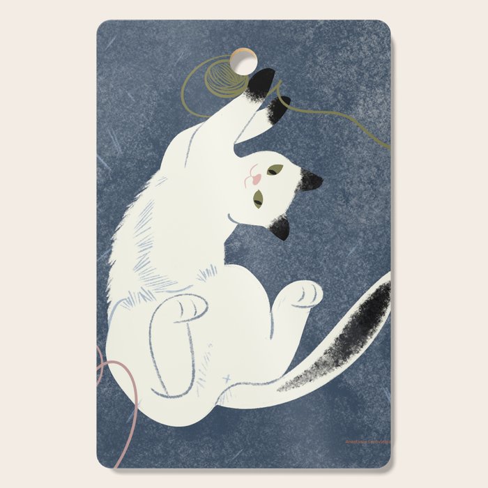  white cat on a blue background Cutting Board Gallery Image 1