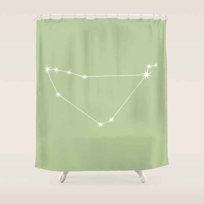 Capricorn Zodiac Star Constellation Line Art Soft Green Shower Curtain Gallery Image 1