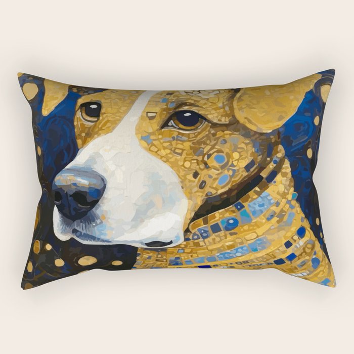 Gustav Klimt Style Brown Dog with Striped Coat Rectangular Pillow Gallery Image 1