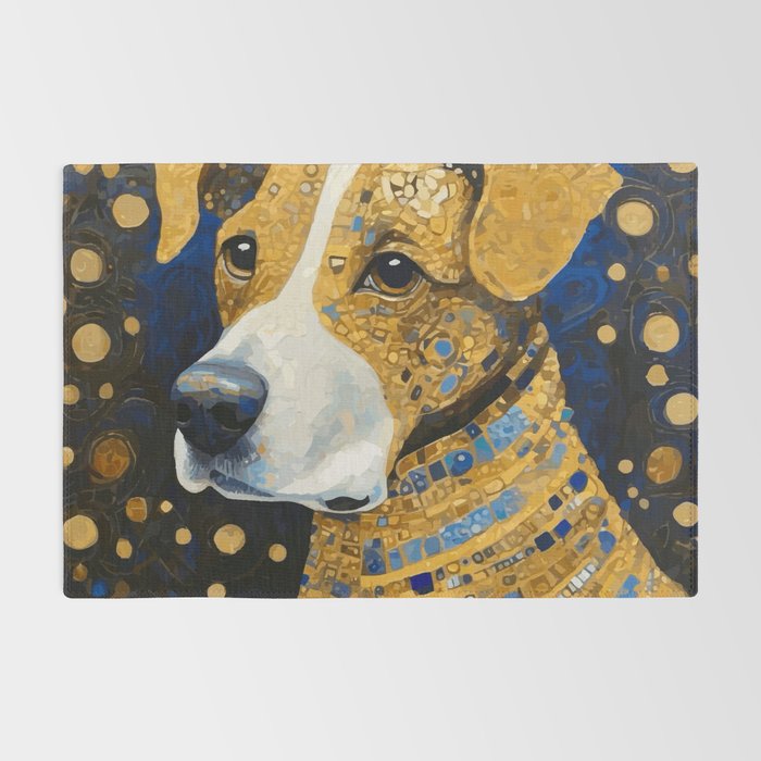 Gustav Klimt Style Brown Dog with Striped Coat Rug Gallery Image 2