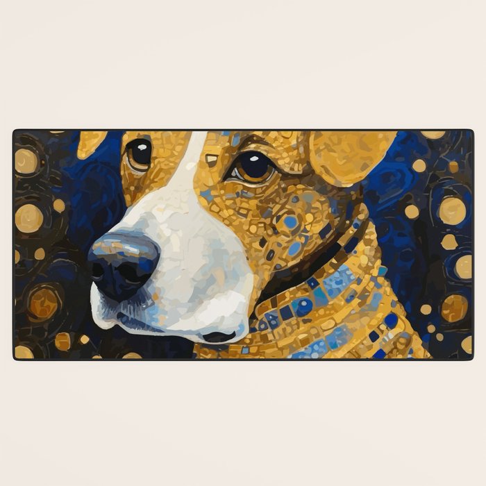 Gustav Klimt Style Brown Dog with Striped Coat Desk Mat Gallery Image 3