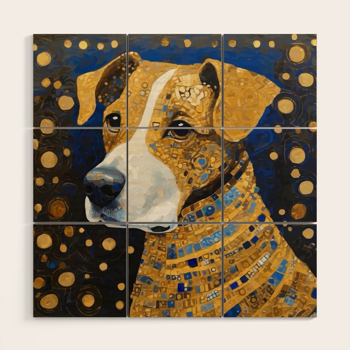Gustav Klimt Style Brown Dog with Striped Coat Wood Wall Art Gallery Image 1