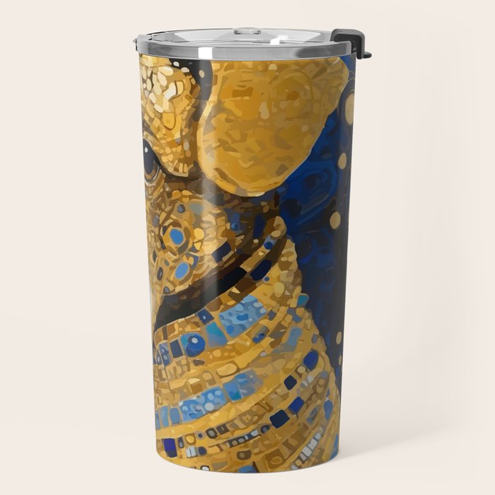 Gustav Klimt Style Brown Dog with Striped Coat Travel Mug Gallery Image 2