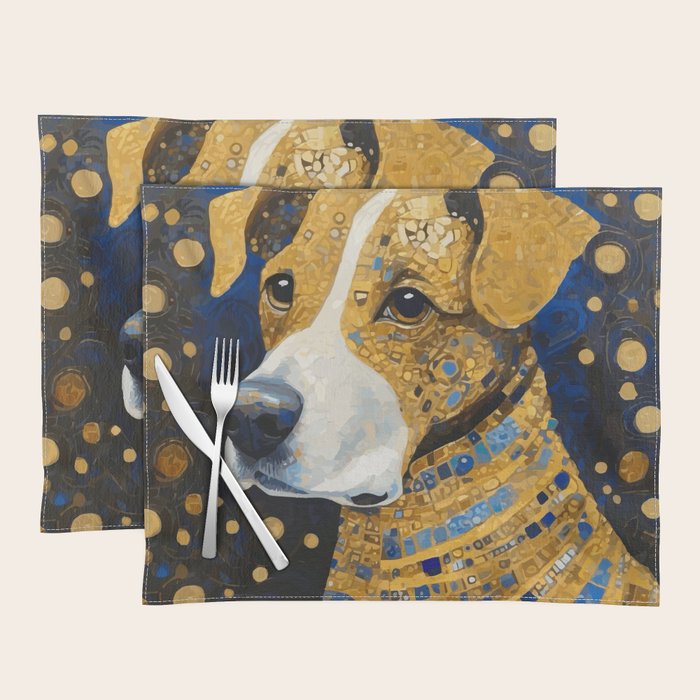 Gustav Klimt Style Brown Dog with Striped Coat Placemat Gallery Image 1