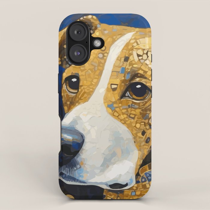 Gustav Klimt Style Brown Dog with Striped Coat iPhone Case Gallery Image 1