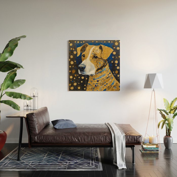 Gustav Klimt Style Brown Dog with Striped Coat Wood Wall Art Gallery Image 2