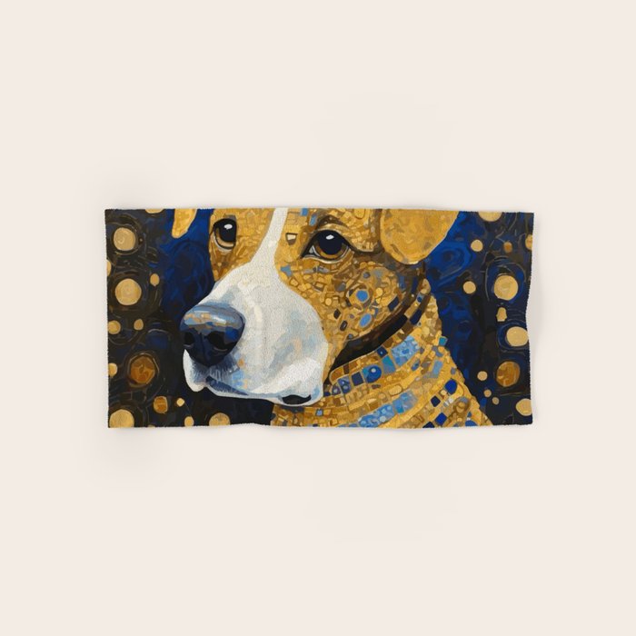 Gustav Klimt Style Brown Dog with Striped Coat Bath Towel Gallery Image 1