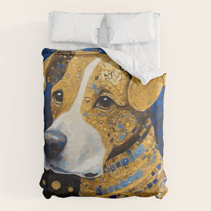 Gustav Klimt Style Brown Dog with Striped Coat Duvet Cover Gallery Image 6