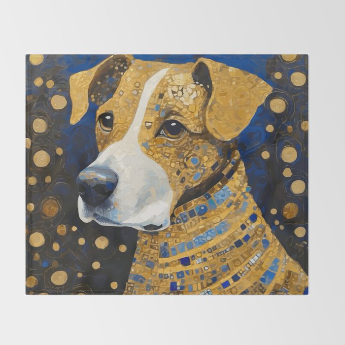 Gustav Klimt Style Brown Dog with Striped Coat Throw Blanket Gallery Image 2