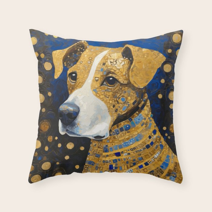 Gustav Klimt Style Brown Dog with Striped Coat Throw Pillow Gallery Image 6