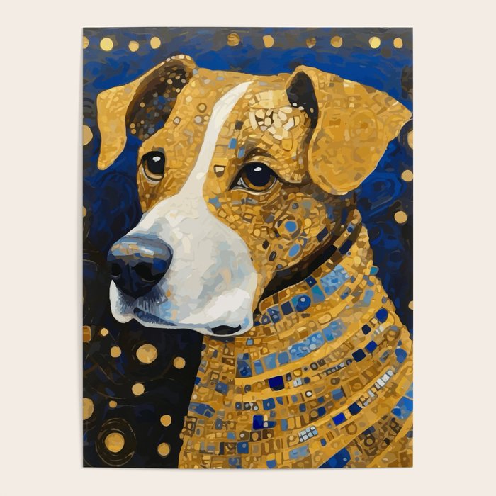 Gustav Klimt Style Brown Dog with Striped Coat Poster Gallery Image 4