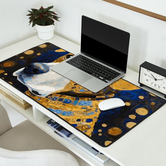Gustav Klimt Style Brown Dog with Striped Coat Desk Mat Gallery Image 2