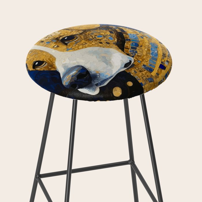 Gustav Klimt Style Brown Dog with Striped Coat Stool Gallery Image 2