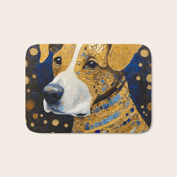Gustav Klimt Style Brown Dog with Striped Coat Bath Mat Gallery Image 1